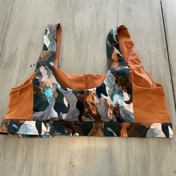 Fabletics Scoop Back Swim Bra & Bottoms Camo Paintbrush Teal Burnt Orange Sz XXL - Picture 8 of 11